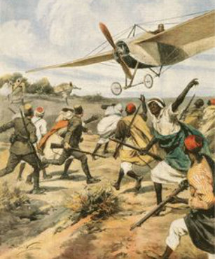 Ilustración de un ataque aéreo en la guerra italo turca (1911) en Libia.