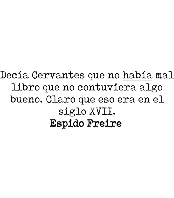 Decía Cervantes que no había mal libro que no contuviera algo bueno. Claro que eso era en el siglo XVII. Espido Freire.